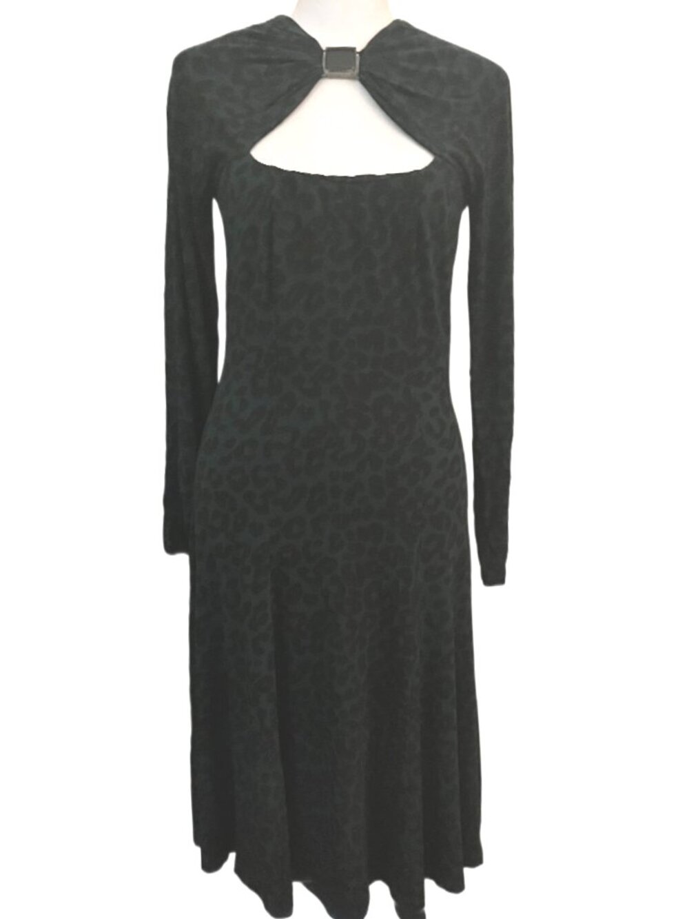 D. Exterior Animal Print Long Sleeve Mid-Calf Dress Green Size 6 Size 42 (Italy)